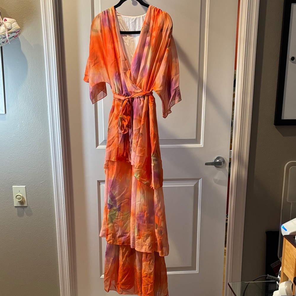 Vibrant Orange and Purple Maxi Dress